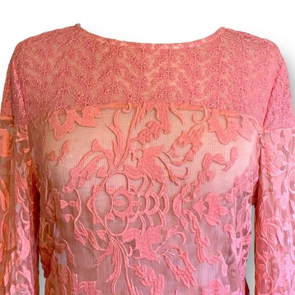 Sundance Womens Embroidered Trellis Dress Sz 8 Pink 100% Silk Sheer Boho Shift - Picture 5 of 10